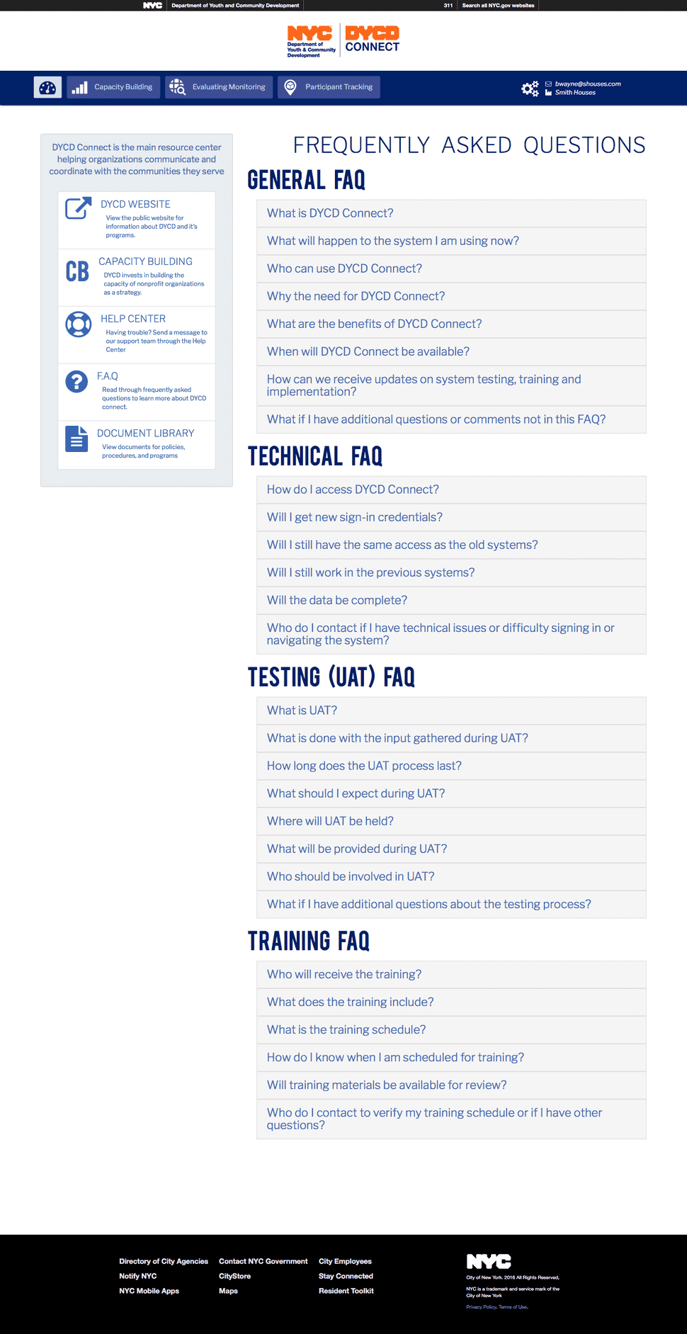 alt DYCD Connect FAQ page